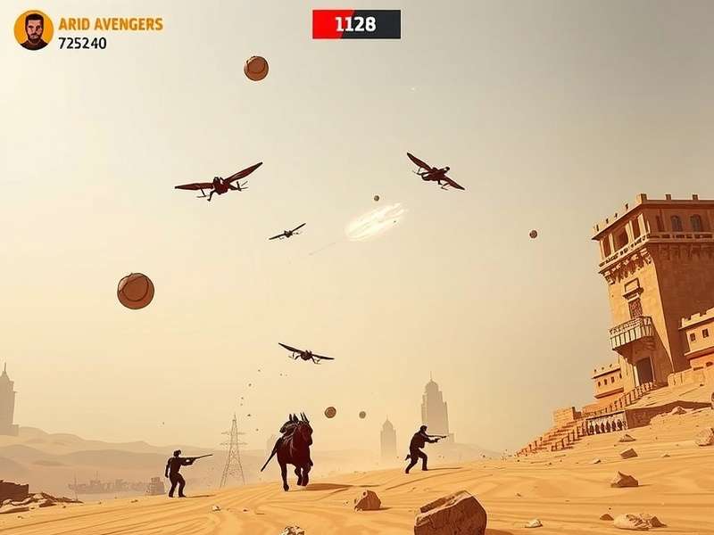 Arid Avengers gameplay screenshot showing desert battle